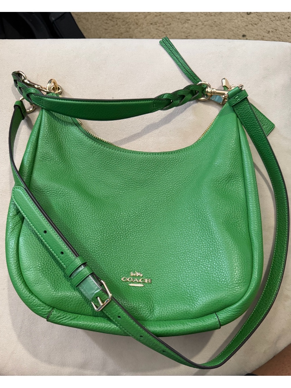 Coach Green Leather Shoulder Hobo with Braided Handle - Picture 2 of 7